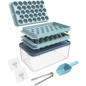Ice Cube Tray,Round Ice Trays for Freezer with Lid and Bin,Circle Ice MoldMaking